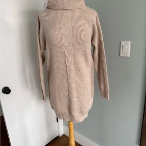 Cozy Beige Long Sleeve Sweater Dress